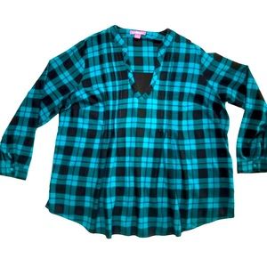 Women Within large flannel plaid green and black blouses